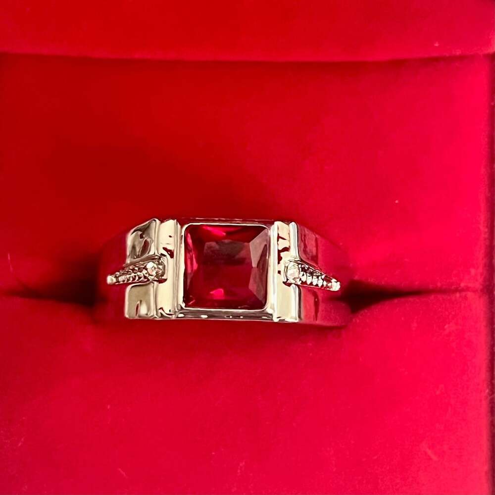 Rylos Men's Ruby And CZ Diamond Titanium Steel Silver Statement Ring Size 13